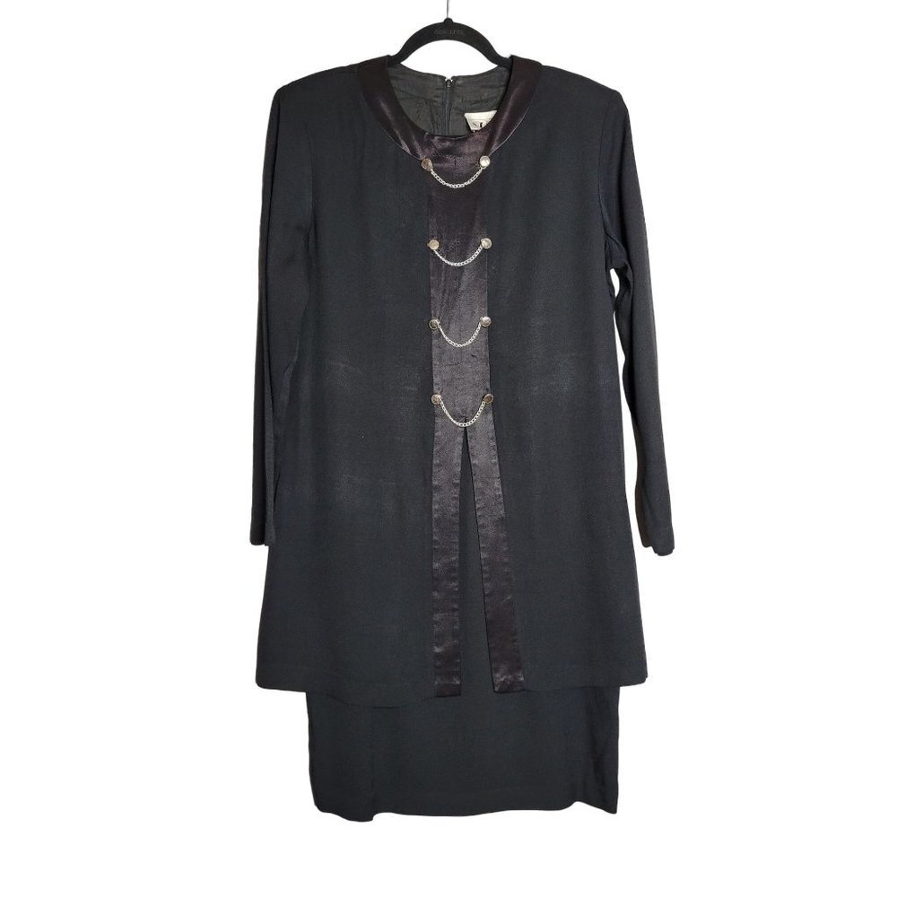 Vintage SL Fashions Dress Long Sleeve Military Steampunk Goth Punk Black sz 12